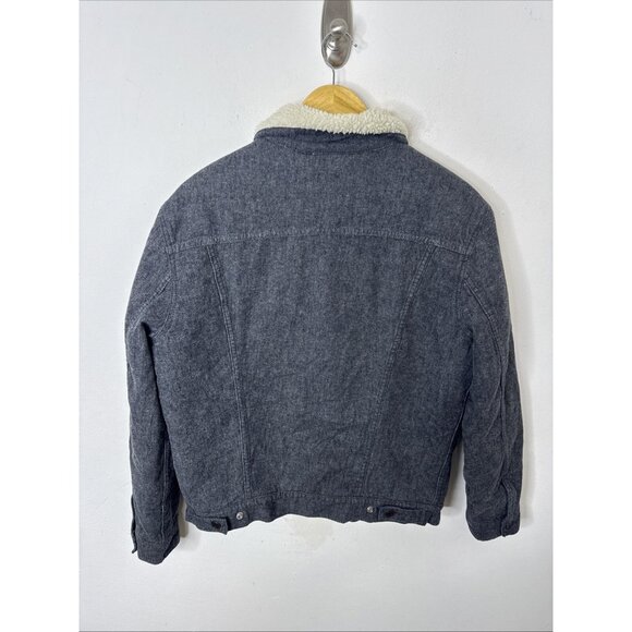 Levis Sherpa Lined Trucker Jacket Men M Snap Gray Soft Finish - Picture 3 of 5